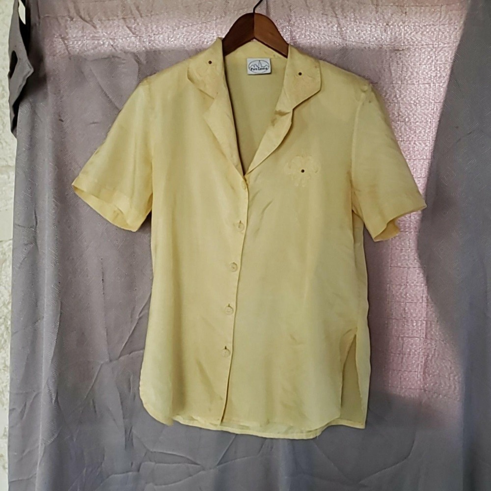 Park Central Shirt Pants 2 Piece Set Womens XS Yellow Polyester Casual Outfit